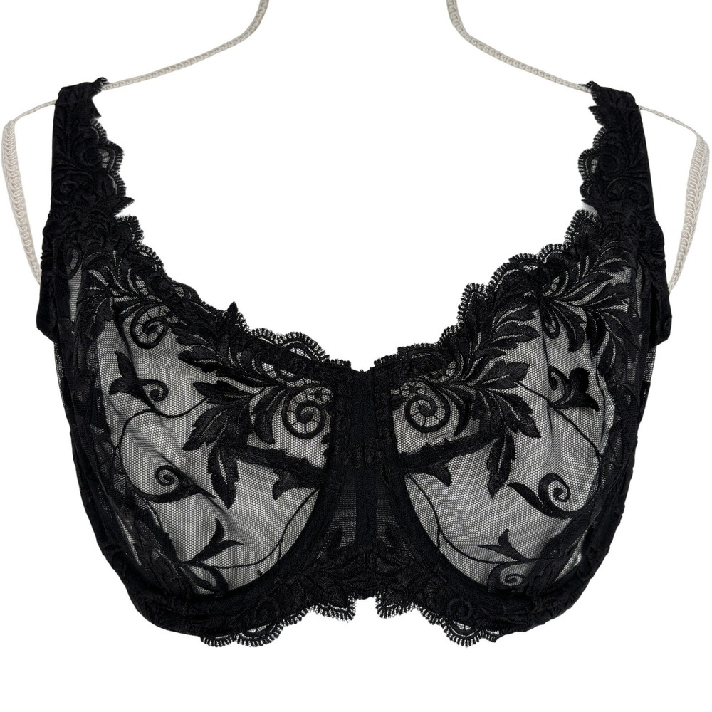Soma Sensuous Lace Unlined Balconette Bra Black Floral Sheer Underwire 42C